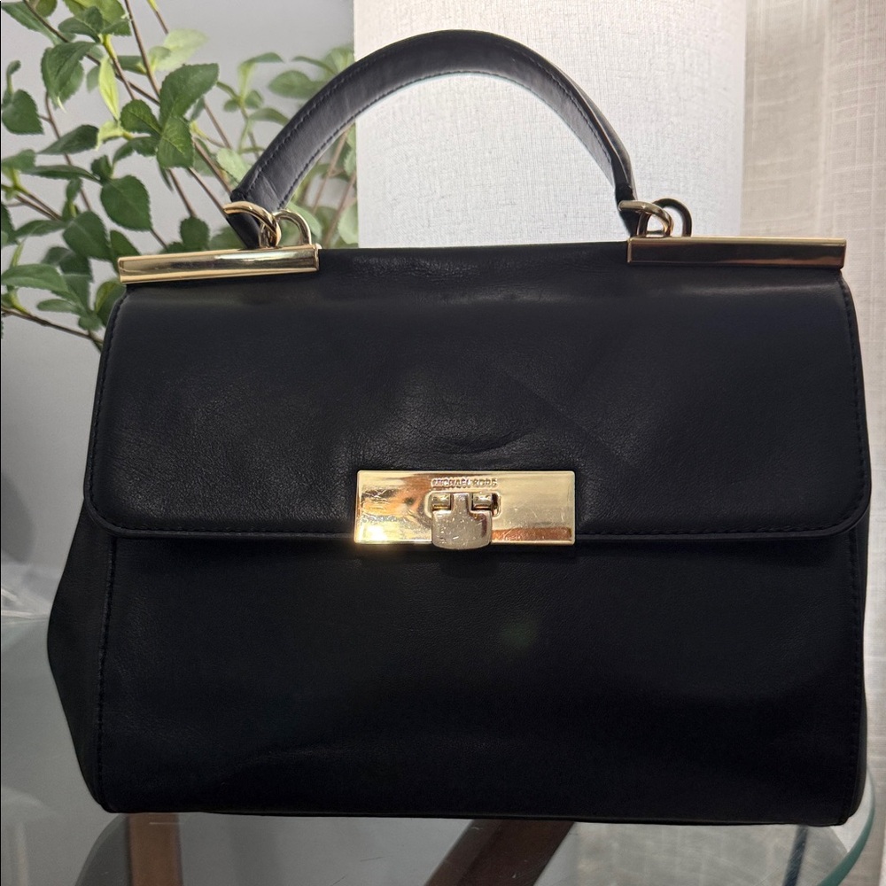 MICHAEL Michael Kors Black Satchel with Gold Accents